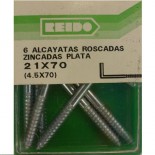 Kit 6 Alcayatas Roscadas Zincadas Plata  21x70